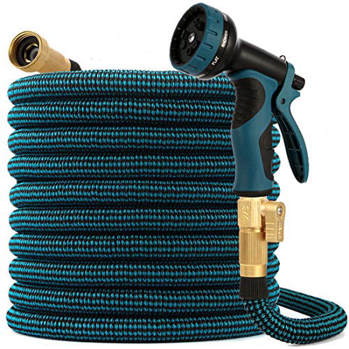 Garden Hose Expandable Garden Hose 100ft Flexible Water Hose With 3 Layer Latex Core 3/4 Solid Brass Fittings 3750D Extra Strength Fabric and 10 Function Spray Premium No-Kink Flexible Water Hose 